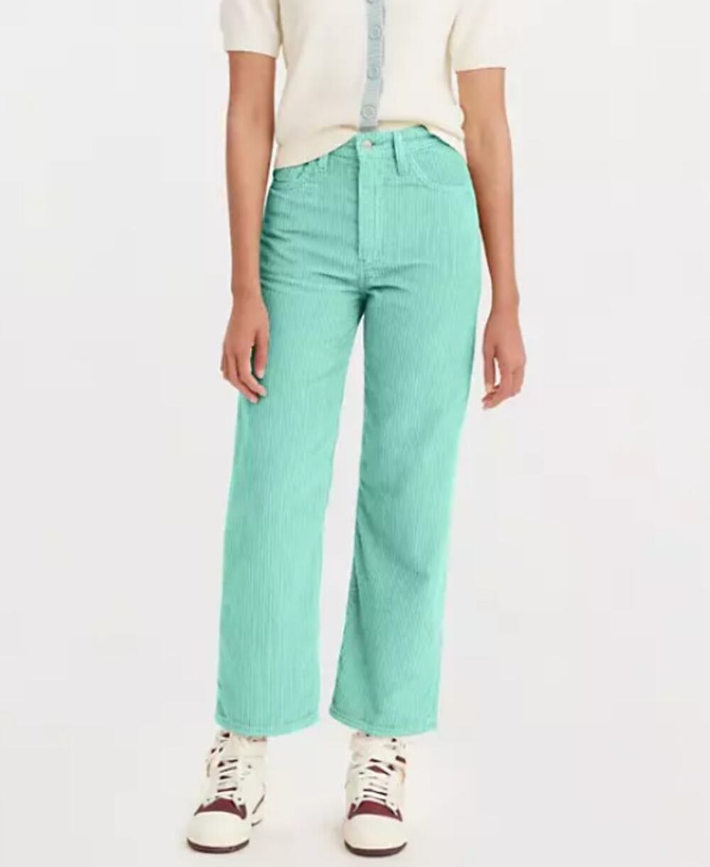 Levi's Ribcage Straight Ankle Corduroy Pants in Electric Green 100% Cotton Zip